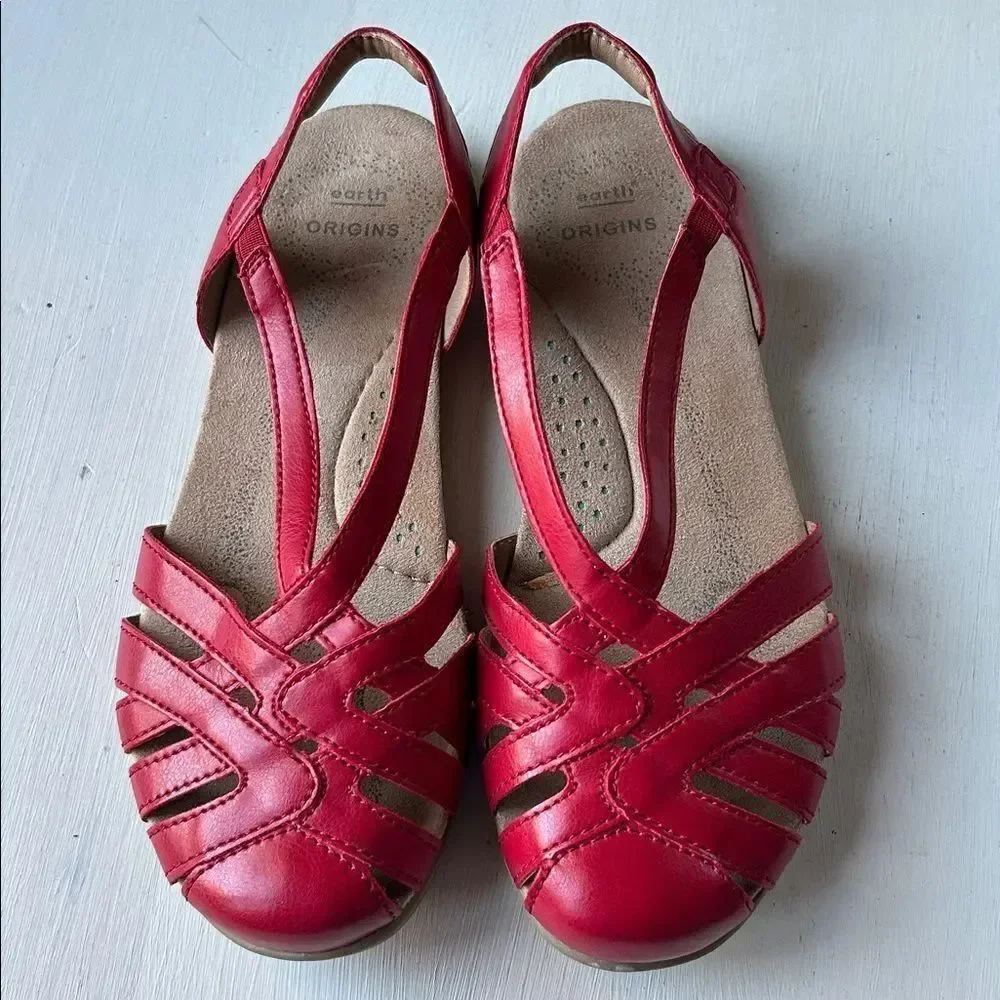 Earth origins Red Berri Mary Jane Woven Slingback Women's Sandals Size 6M